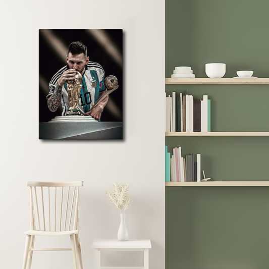 Lionel Messi With the World Cup Canvas Frames Wall Art