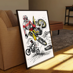 Motocross Rider Jumping Canvas Frames Wall Art