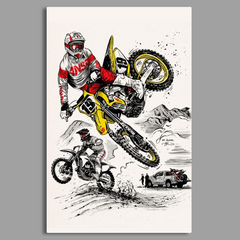 Motocross Rider Jumping Canvas Frames Wall Art