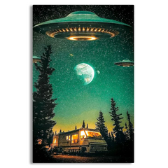 Flying saucer in the Night Canvas Frames Wall Art