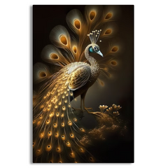Premium Golden Peacock Canvas Frames Wall Art