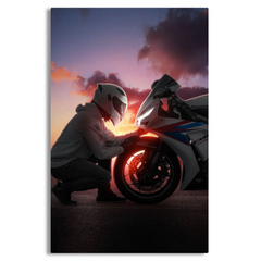 SUNSET Motorcycle Rider Canvas Frames Wall Art