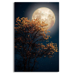 Full Moon with Blossoming Tree Canvas Frames Wall Art