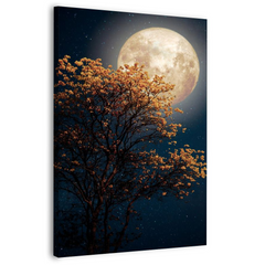 Full Moon with Blossoming Tree Canvas Frames Wall Art