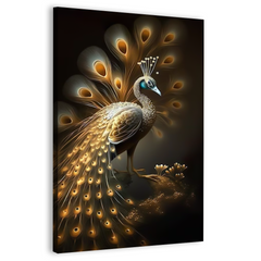 Premium Golden Peacock Canvas Frames Wall Art