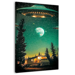 Flying saucer in the Night Canvas Frames Wall Art
