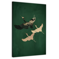 Emerald Green and Gold Birds Canvas Frames Wall Art