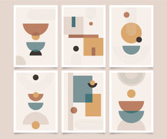 Mid Century Modern Abstract Geometric (6Panel) Wall Art