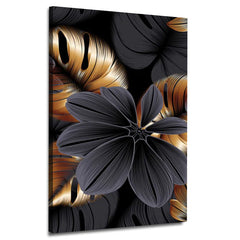 Abstract Black Copper Leaf Flower | Handmade Painting | Wall Art