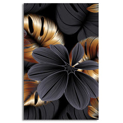 Abstract Black Copper Leaf Flower | Handmade Painting | Wall Art