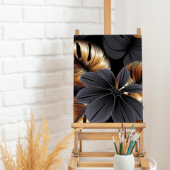 Abstract Black Copper Leaf Flower | Handmade Painting | Wall Art