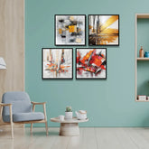 Abstract City Building Street People (4 Panel) Wall Art