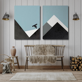 Black White Grey Silver Mountain (2panel) | Wall Art