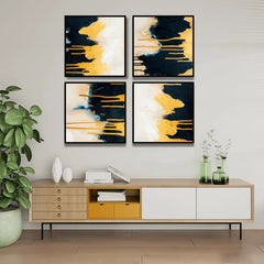 Black and Gold Abstract Textured (4 Panel) Wall Art
