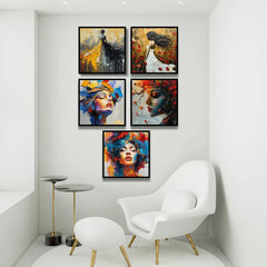 Colorful Woman Face Abstract Art (5 Panel) Wall Art