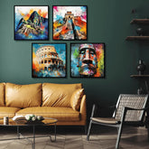 Famous Architecture Pyramid Great Wall & Coliseum (4Panel) Wall Art