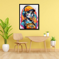 Girl with a skill mask and headphones Canvas Frames | Wall Art