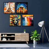 Liberty Statue Eiffel Tower & Hagia Sophia (4Panel) Wall Art