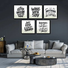 Positive Inspirational Black and white Qoutes (5 Panel) Wall Art