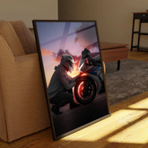 SUNSET Motorcycle Rider Canvas Frames Wall Art