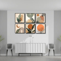 Sun Leaves Line Geometry Abstract (6panel) Wall Art