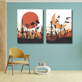 Sun Moon Mountain Botanical Canvas (2panel) | Wall Art
