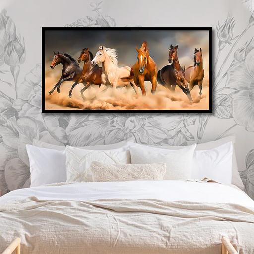 Black White Running Horses Canvas Frame