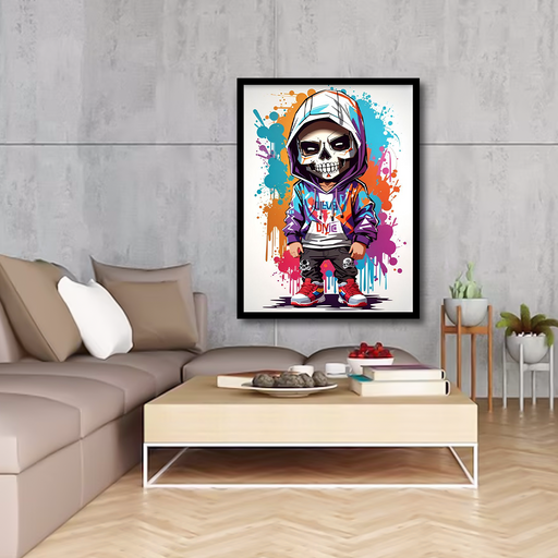Colorful Graffiti Style Chibi Skull Canvas Frames