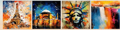 Liberty Statue Eiffel Tower & Hagia Sophia (4Panel) Wall Art
