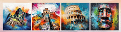 Famous Architecture Pyramid Great Wall & Coliseum (4Panel) Wall Art