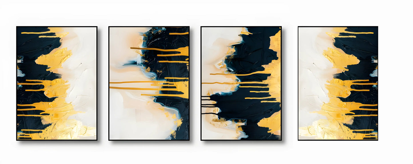 Black and Gold Abstract Textured (4 Panel) Wall Art