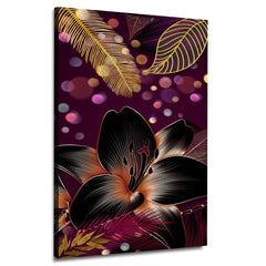 Golden & Black Flowers With Purple Background | Wall Art