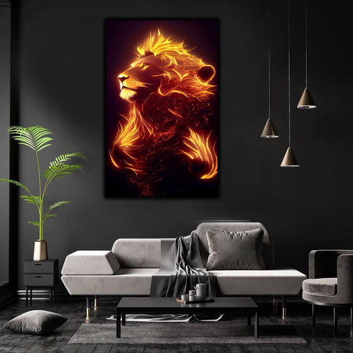 Lion with mane made of fire