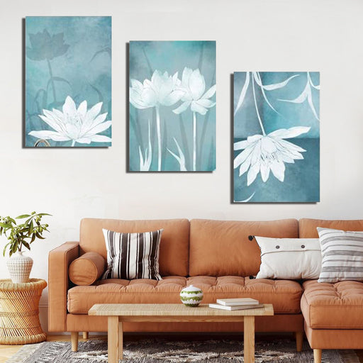 Set Of 3 Abstract Blue Flower