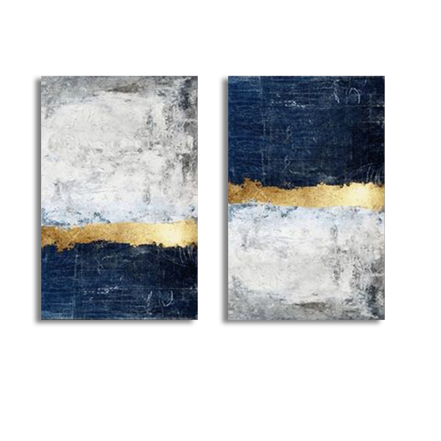 Abstract Gold Foil White Block (2panel) | Wall Art