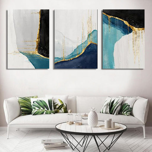Set Of 3 Ocean Blue Abstract