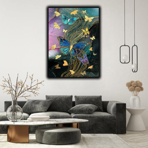 Abstract Golden Blue Butterfly Canvas
