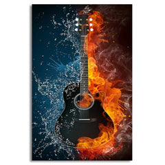Acoustic Guitar Fire Water | Wall Art
