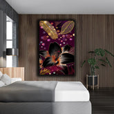 Golden & Black Flowers With Purple Background | Wall Art