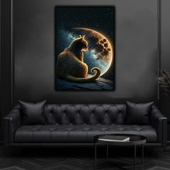 Golden Cat With Moon | Wall Art