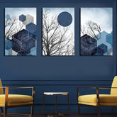 Navy Grey Silver Geometric Art (3panel) | Wall Art
