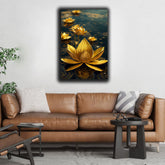 CanvasGolden Lotus Rose Blooms Wall Art