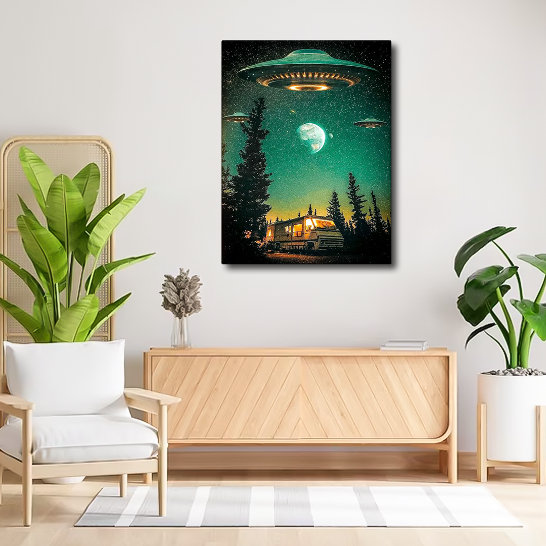 Flying saucer in the Night Canvas Frames Wall Art