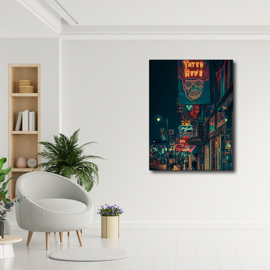 Night city street Canvas Frames Wall Art