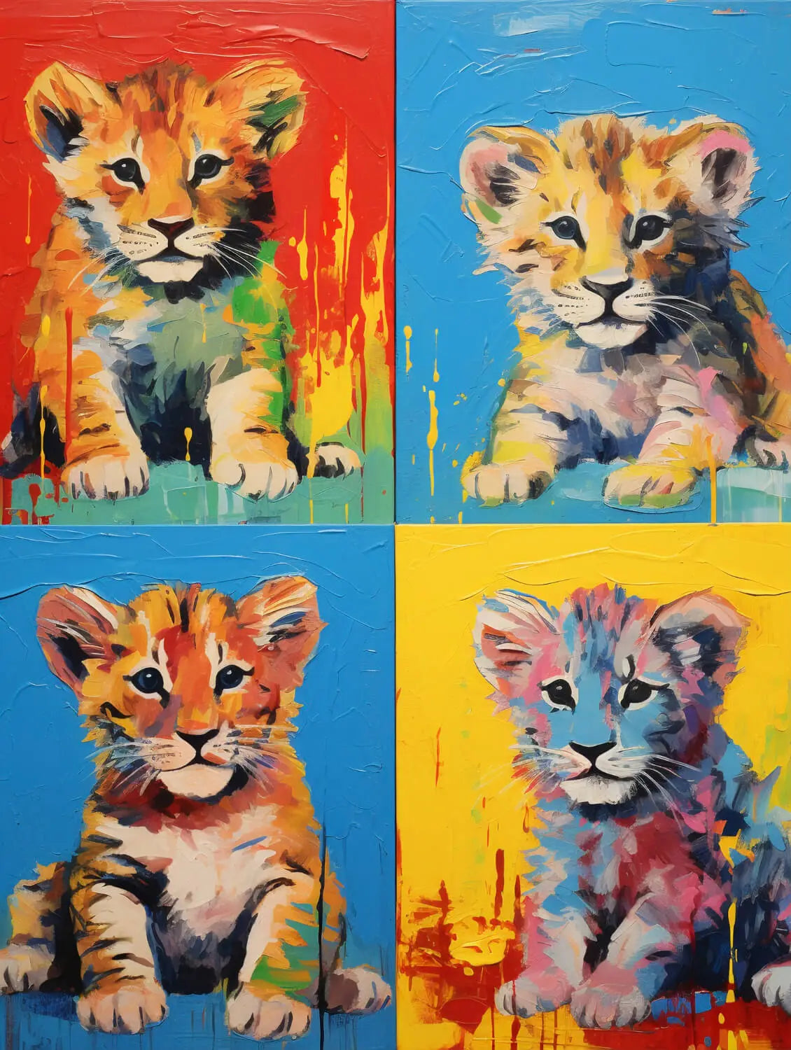 Colorful Baby Lion Graffiti (4panel) Wall Art