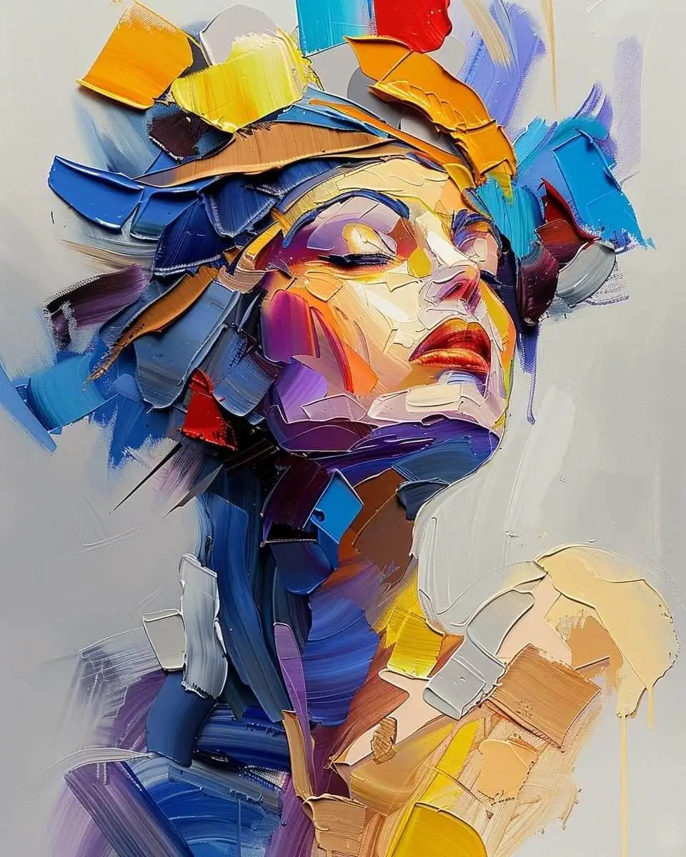 Colorful Woman Face Abstract Art (5 Panel) Wall Art