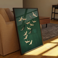 Green and Gold Birds Canvas Frames Wall Art