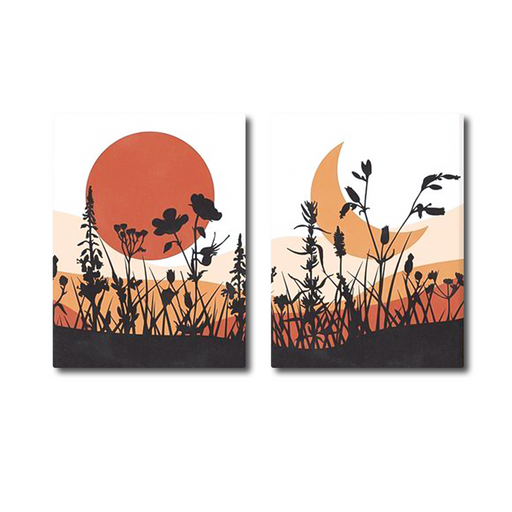 Set of 2 Sun Moon Mountain Botanical Canvas