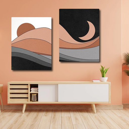 Set of 2 Sun and Moon Abstract Landscape