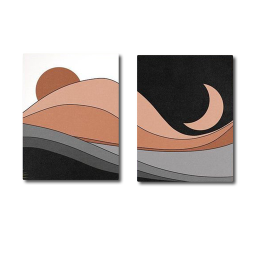 Set of 2 Sun and Moon Abstract Landscape